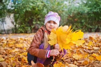 little girl in autumn park, girl and yellow tree
