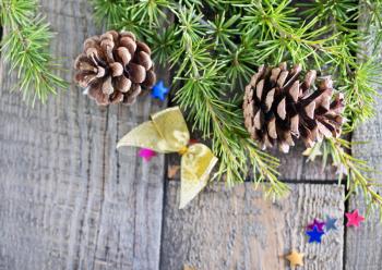 pinecones and christmas decoration on a table