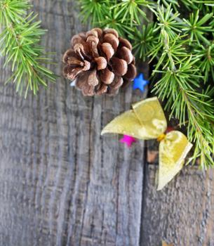 pinecones and christmas decoration on a table
