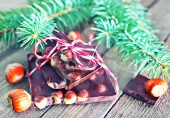 chocolate with and christmas tree on a table