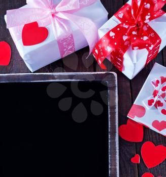 colorful background for Valentine's day, present on a table