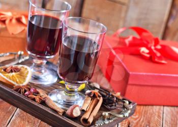 mulled wine with spice on a table