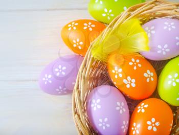 color eggs in box for present, easter background
