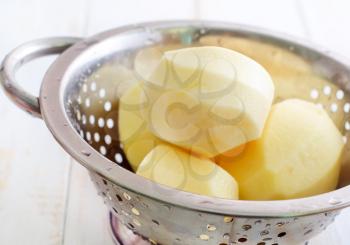 raw potato in the metal bowl