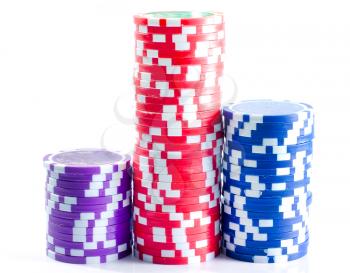 Chips for poker isolation on white background
