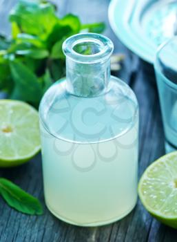 fresh lime juice in the glass bottle