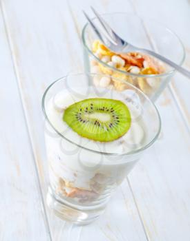 fresh yogurt and muesli in a glass