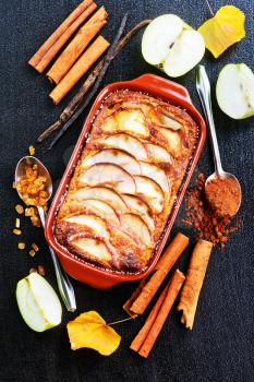 baked pie with red apples and sugar