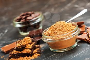chocolate and cocoa powder on a table