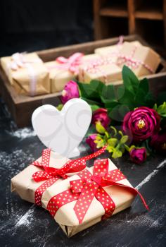 heart and boxes for present on a table