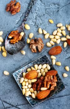 mix of nuts on the plate, stock photo