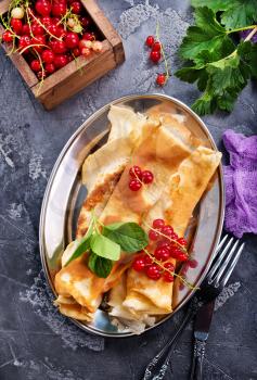 pancakes with fresh red currant, stock photo