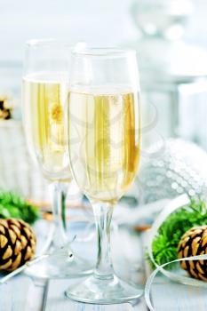 Christmas background, Christmas decoration and champagne