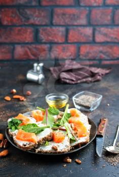 bread with crem cheese and salmon fish