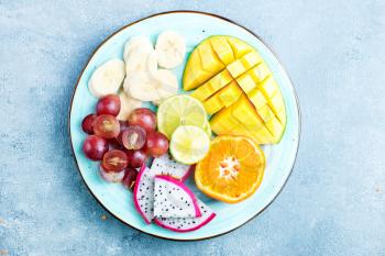 plate with fruits, fresh  fruits, diet food