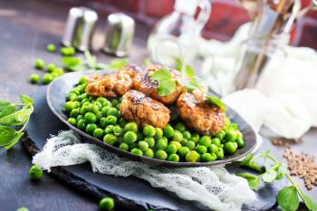 peas with cutlets,fresh green peas with chicken cutlets