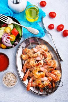 fried shrimps with spice, shrimps on plate, stock photo