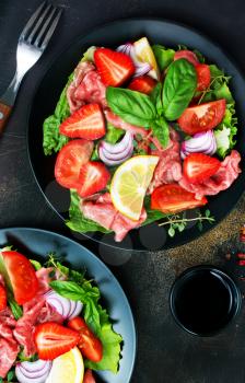 salad with fresh strawberry carpaccio vegetables, stock photo