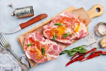 raw meat steak with salt and aroma spice
