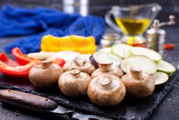 vegan food on board, mushrooms with vegetables