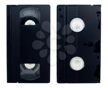 Old VCR video tape without label isolated on white background