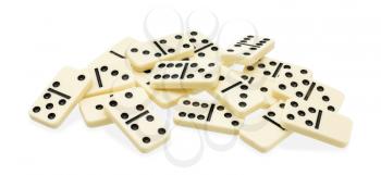 Chaotic heap of domino on white background