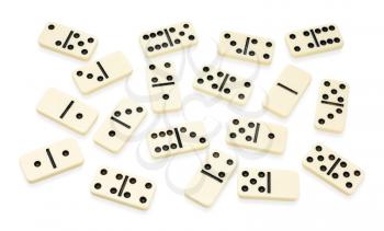 Domino chaotic arranged on white background