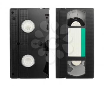Old VCR video tape with empty label isolated on white background