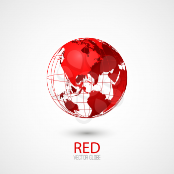 Red transparent globe isolated in white background. Vector icon.