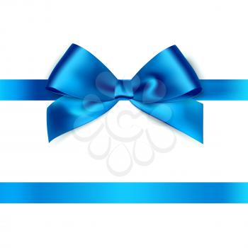 Shiny blue satin ribbon on white background. Vector