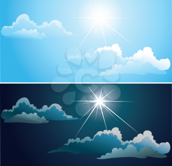 Vector Blue and nightly sky with white clouds