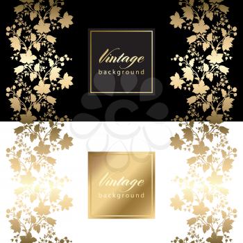 Vector vintage card with gold floral pattern  EPS 10