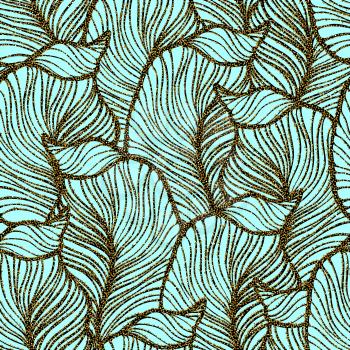 Vector vintage background with seamless leaves pattern and gols glitter sequins EPS 10.