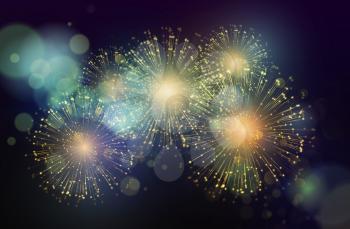 Vector Holiday Fireworks Background. Happy New Year 2019
