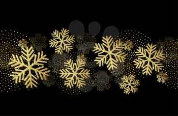 Vector Christmas card with gold snowflakes and golden glitter