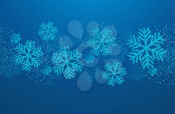 Vector Christmas card with blue snowflakes and golden glitter