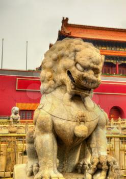 Lion in front of the Tiananmen Gate in Beijing, China