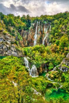 The Veliki Slap Waterfall in Plitvice Lakes National Park. UNESCO world heritage in Croatia