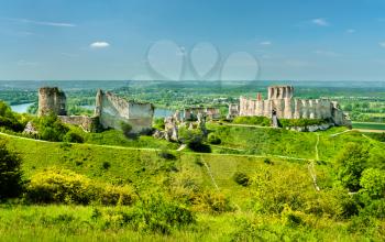 View of Chateau Gaillard, a ruined medieval castle in Les Andelys town - Normandy, France