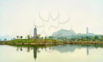 View of the Bai Dinh temple complex at Trang An scenic area in Vietnam