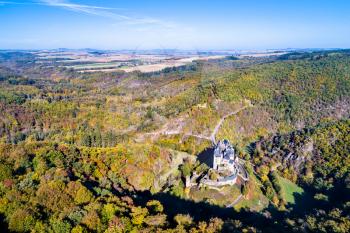 Aerial view of Eltz castle in Rhineland-Palatinate, Germany