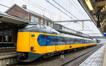 Passenger train at Amersfoort railway station in the Netherlands