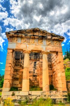 Treasury of Athens at the archaeological Site of Delphi. UNESCO world heritage in Greece