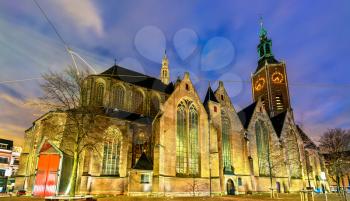 Grote of Sint-Jacobskerk, Great or St. James Church in the Hague at night. The Netherlands