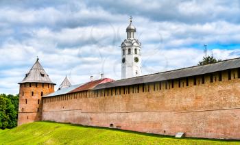 Defensive walls of Novgorod Detinets in Veliky Novgorod, Russia