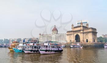 Ferries near the Gateway of India in Mumbai - Maharashtra, India