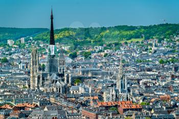 Aerial view of Notre Dame Cathedral and Saint-Maclou Church in Rouen - Normandy, France