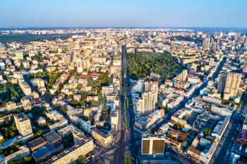 Aerial view of Taras Shevchenko Boulevard in Kiev, the capital of Ukraine