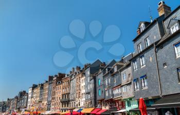 Traditional houses in the harbour of Honfleur town. Calvados, Normandy, France