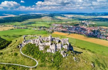 Aerial view of Spissky hrad or Spis Castle, a UNESCO World Heritage Site in Slovakia